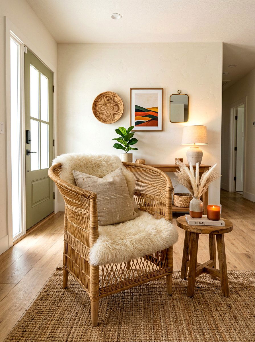 Wicker chair entryway seating - 30 earthy entryway ideas