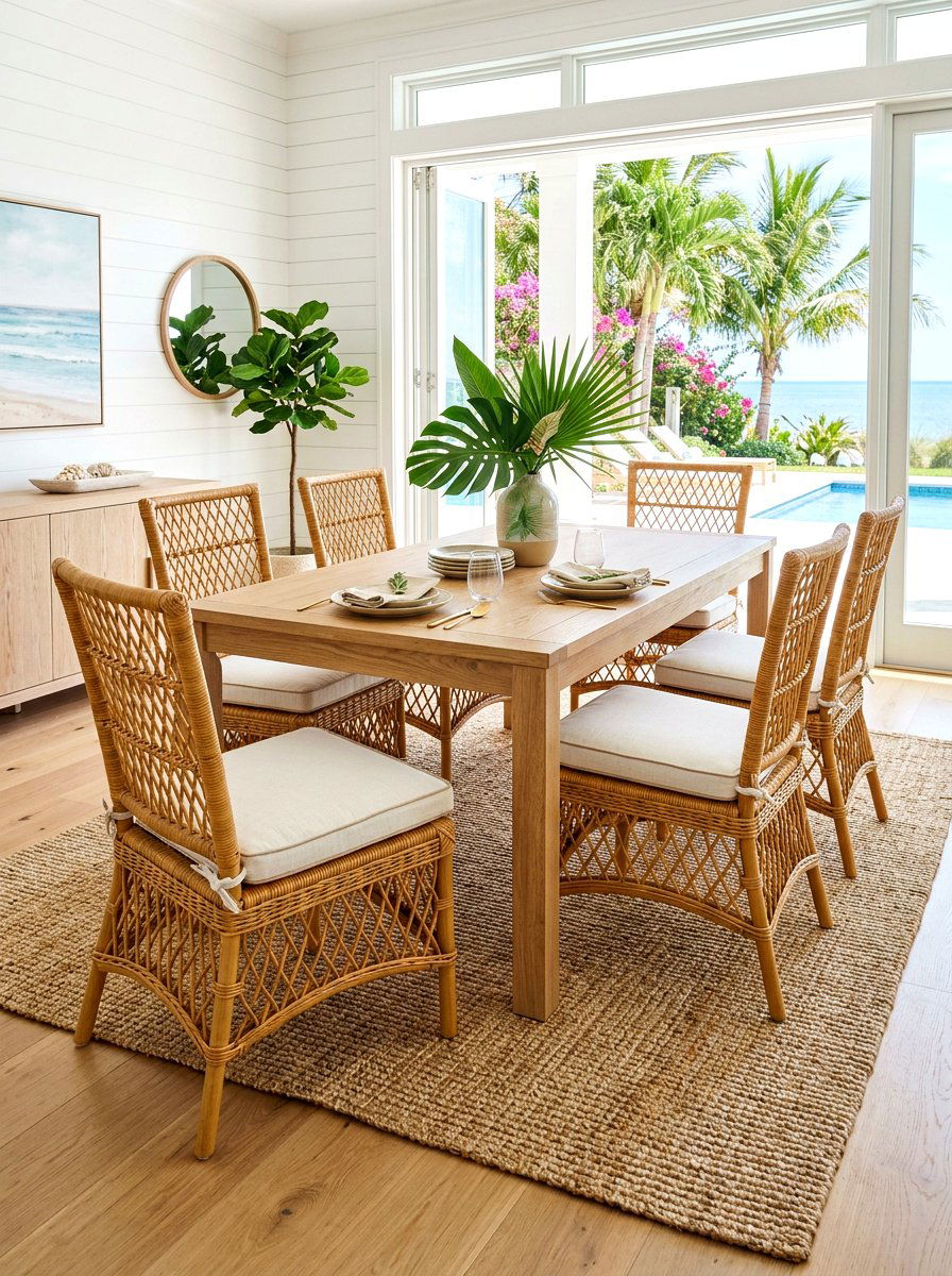 Wicker dining chairs - 30 Nancy Meyers dining room ideas