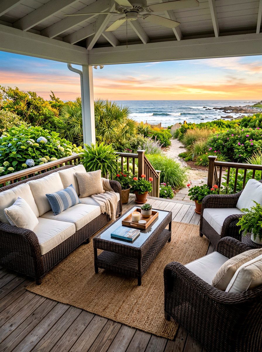 Wicker furniture set - 30 cozy evening porch ideas