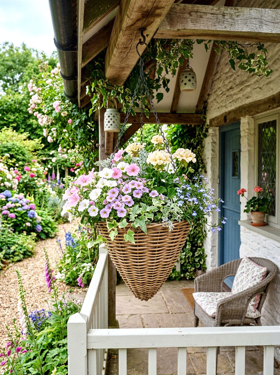 Wicker hanging flower basket - 30 hanging flower basket ideas