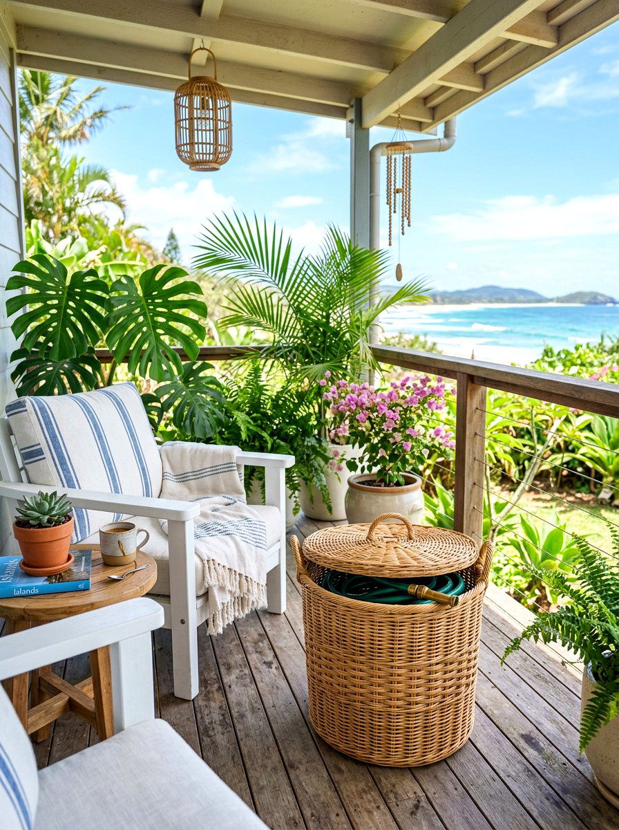 Wicker hose basket bin - 30 hose reel hideaway ideas