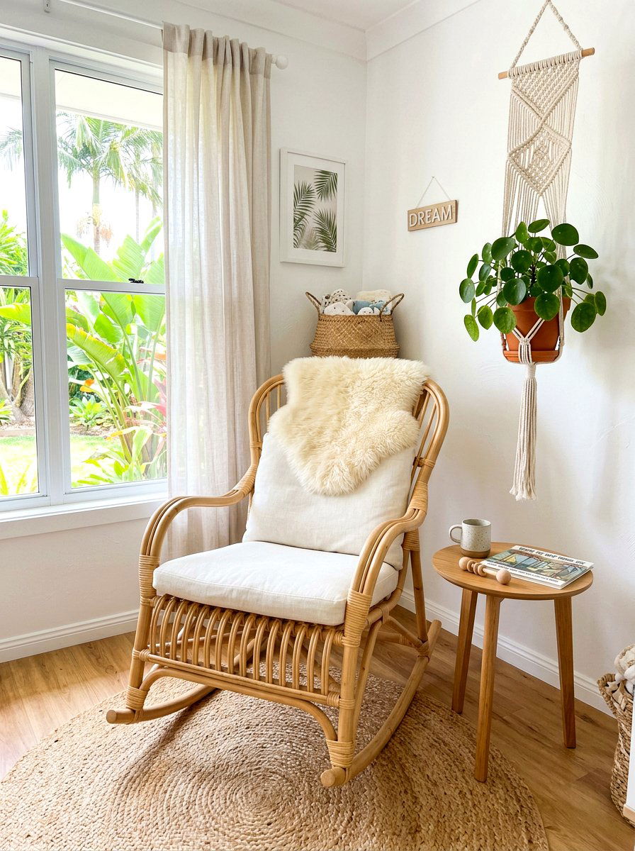 Wicker nursery rocking chair setup - 30 nursery rocking chair corner ideas