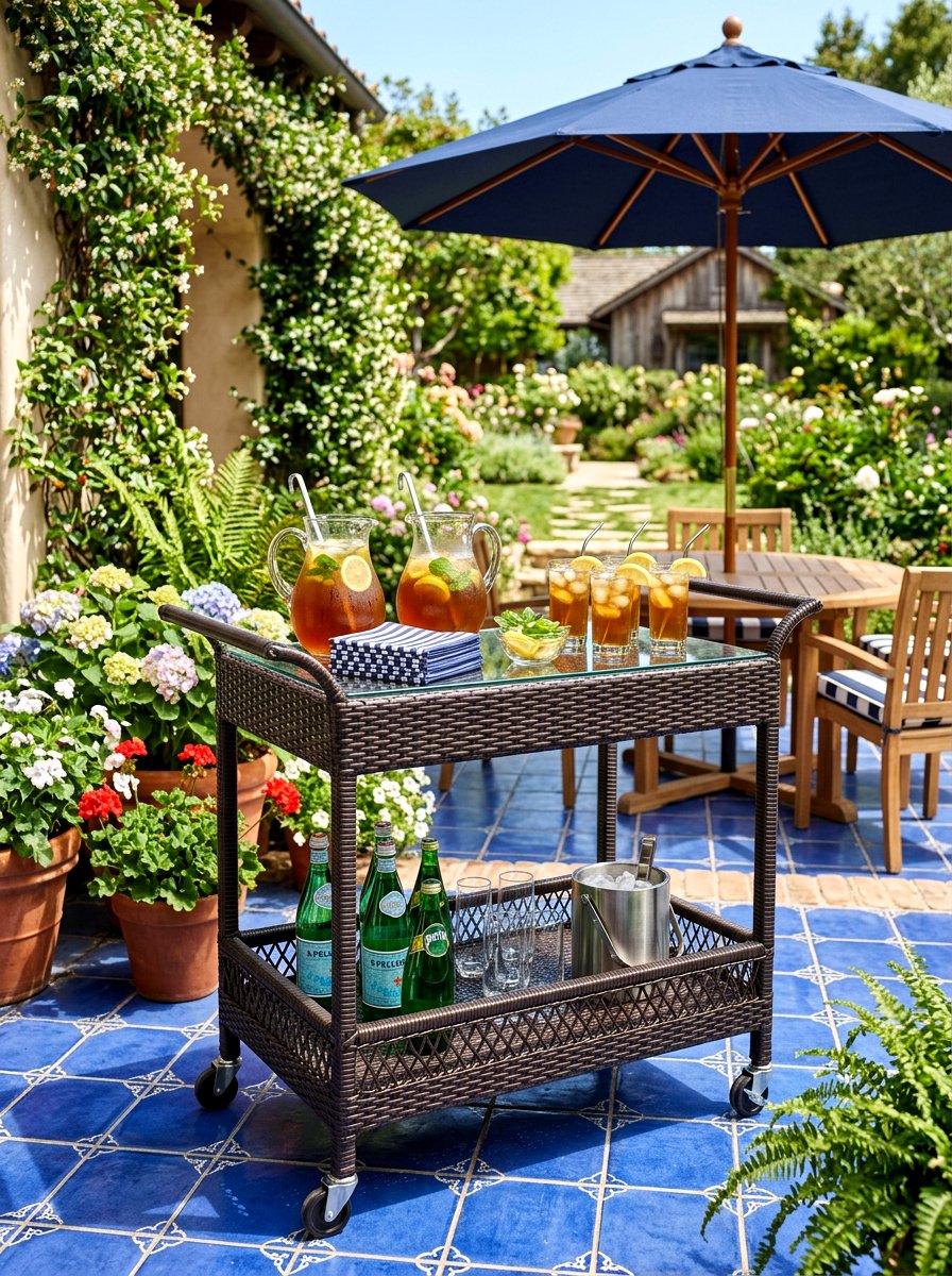 Wicker patio beverage cart - 30 drink station patio ideas
