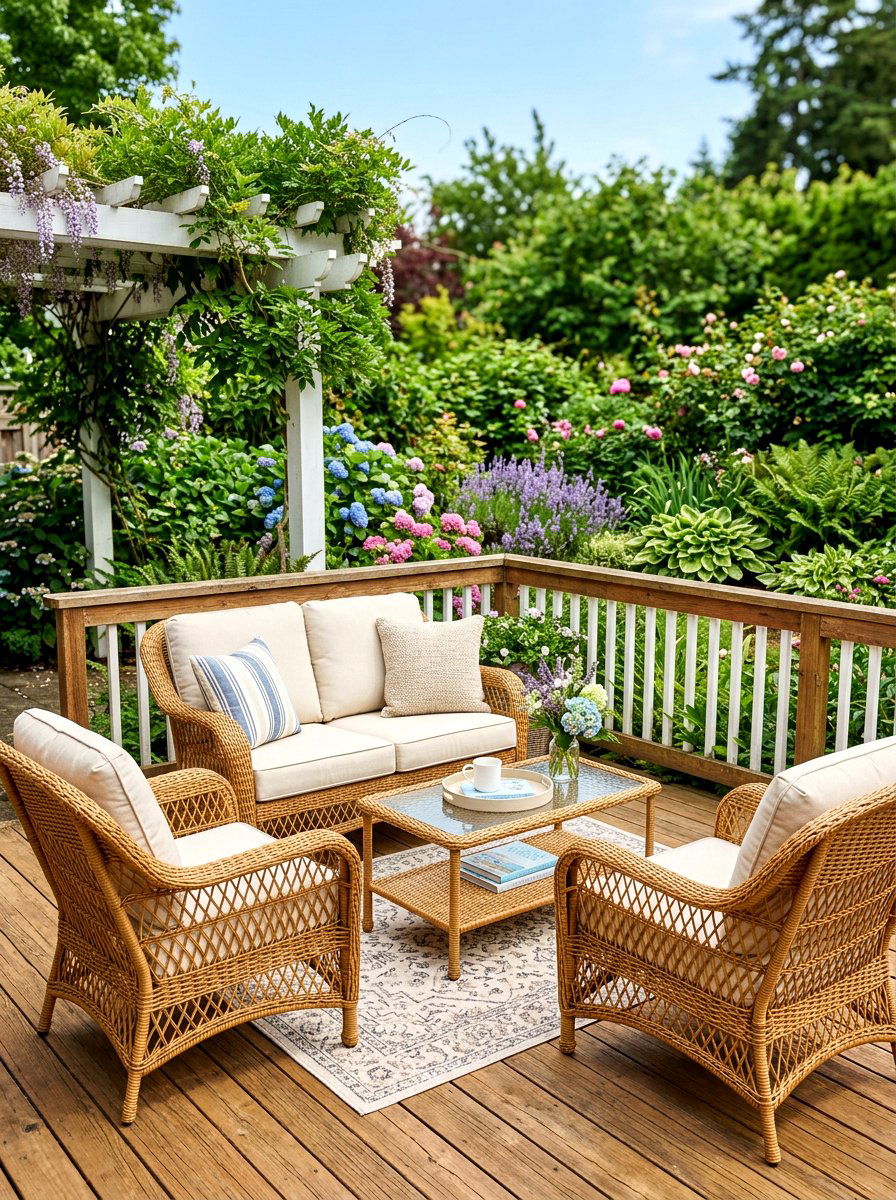 Wicker patio set - 30 deck lounge furniture ideas