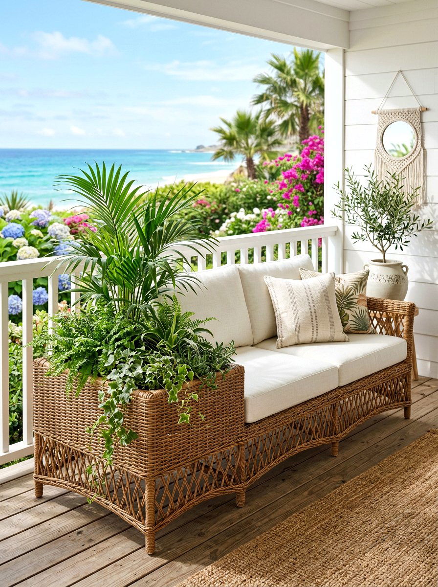 Wicker planter bench - 30 patio bench with planter ideas