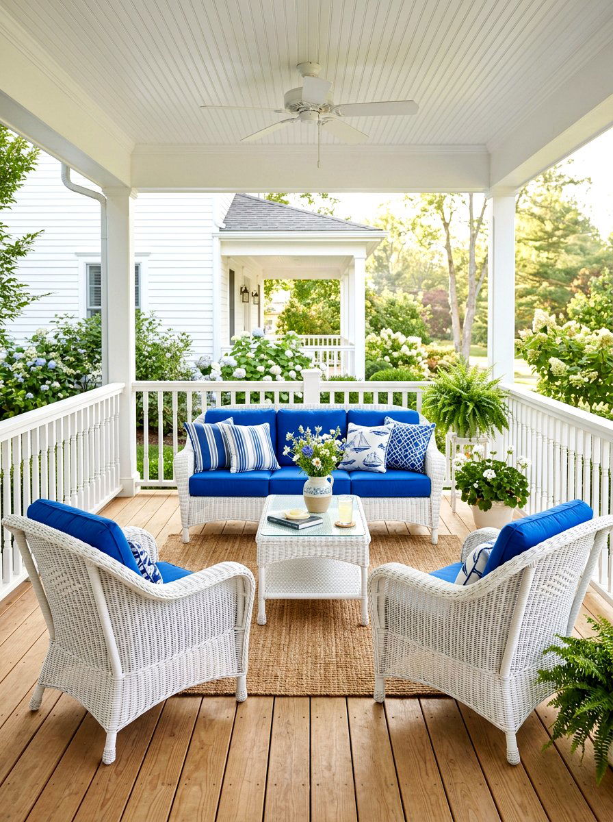 Wicker porch furniture set - 30 colonial front porch ideas