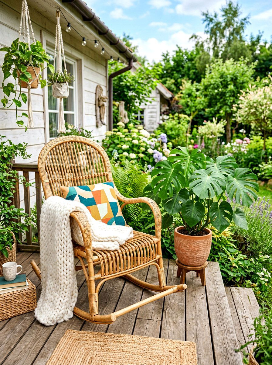 Wicker rocking chair - 30 boho outdoor furniture ideas