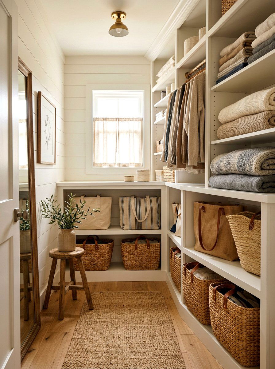 Wicker storage basket - 30 handbag storage ideas