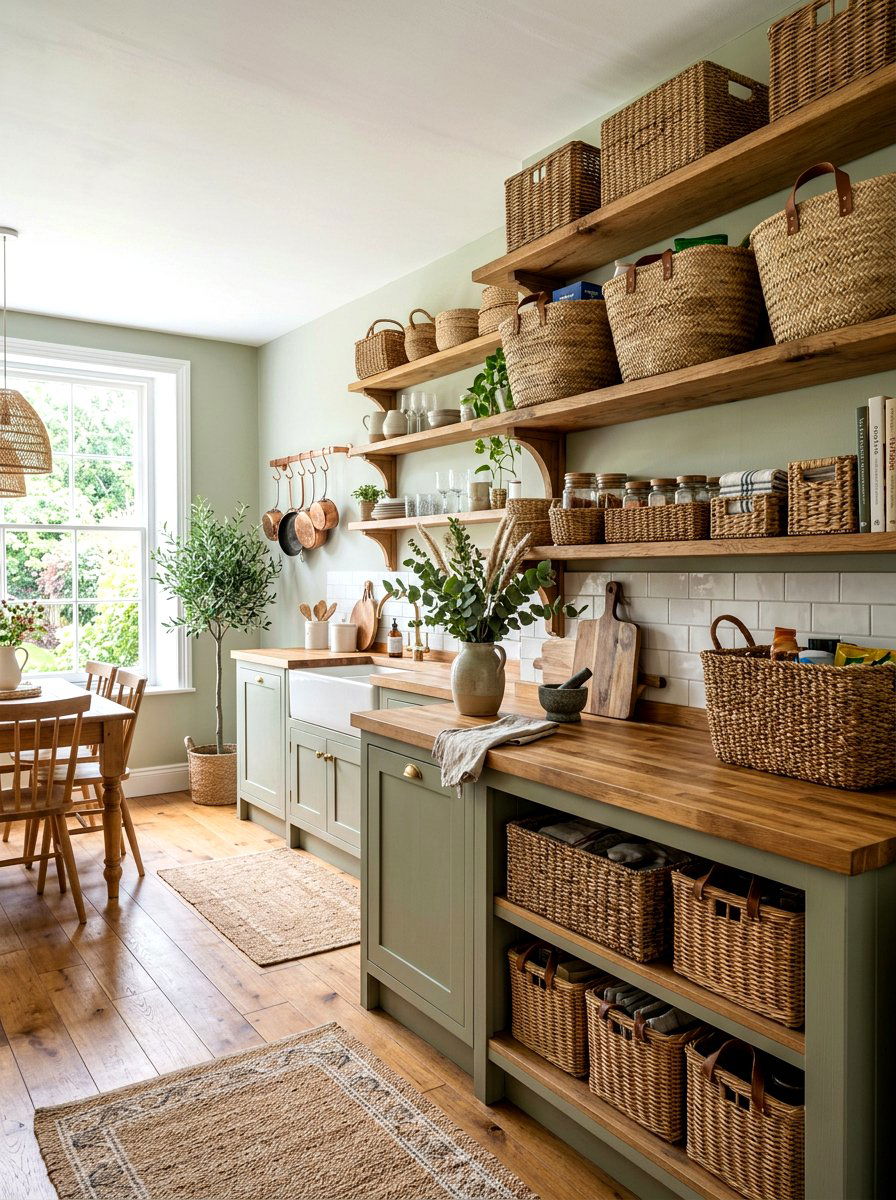 Wicker storage baskets - 30 grandma core kitchen ideas