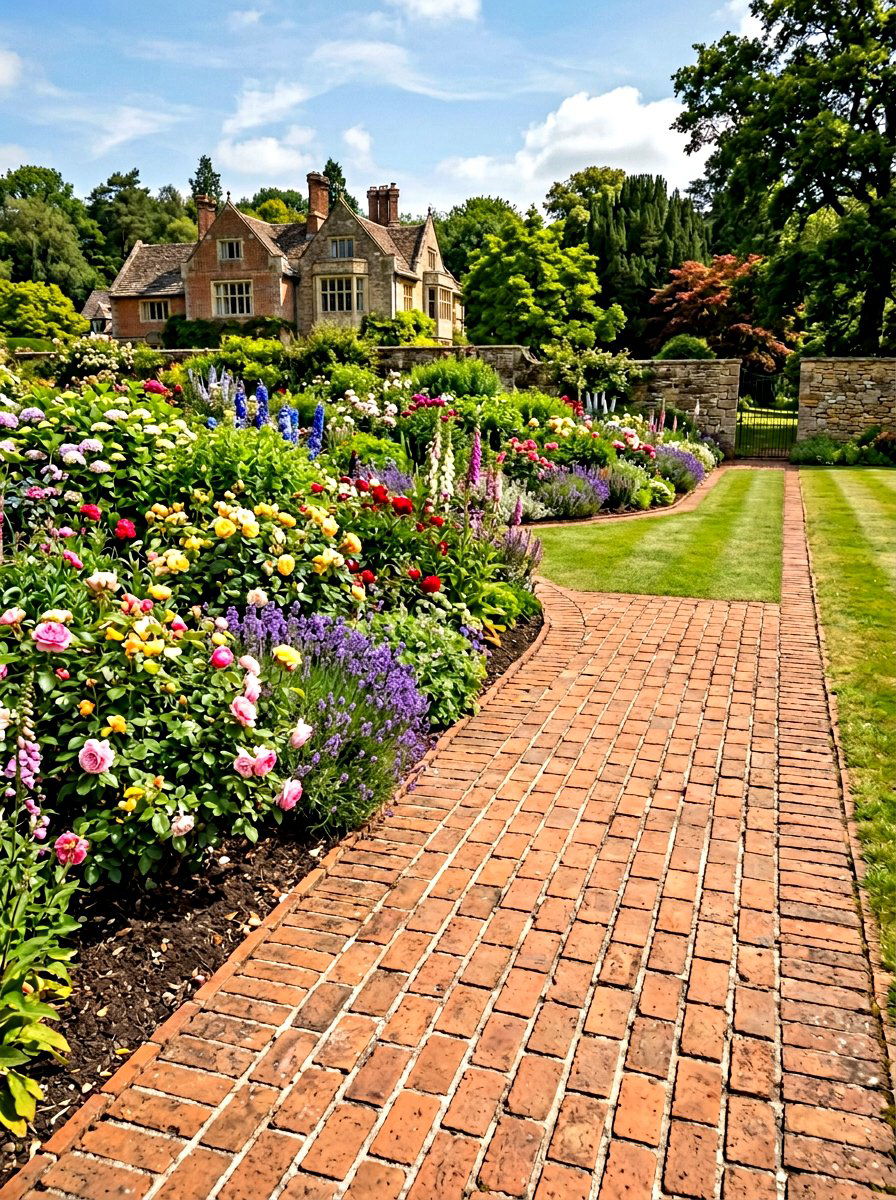 Wide Brick Border - 30 brick garden edging ideas