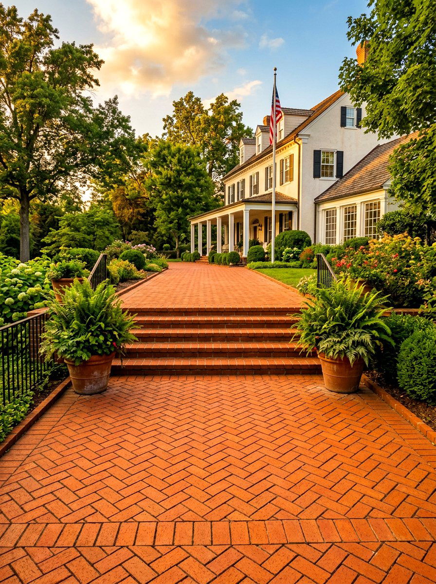 Wide Brick Platform - 30 brick stoop ideas