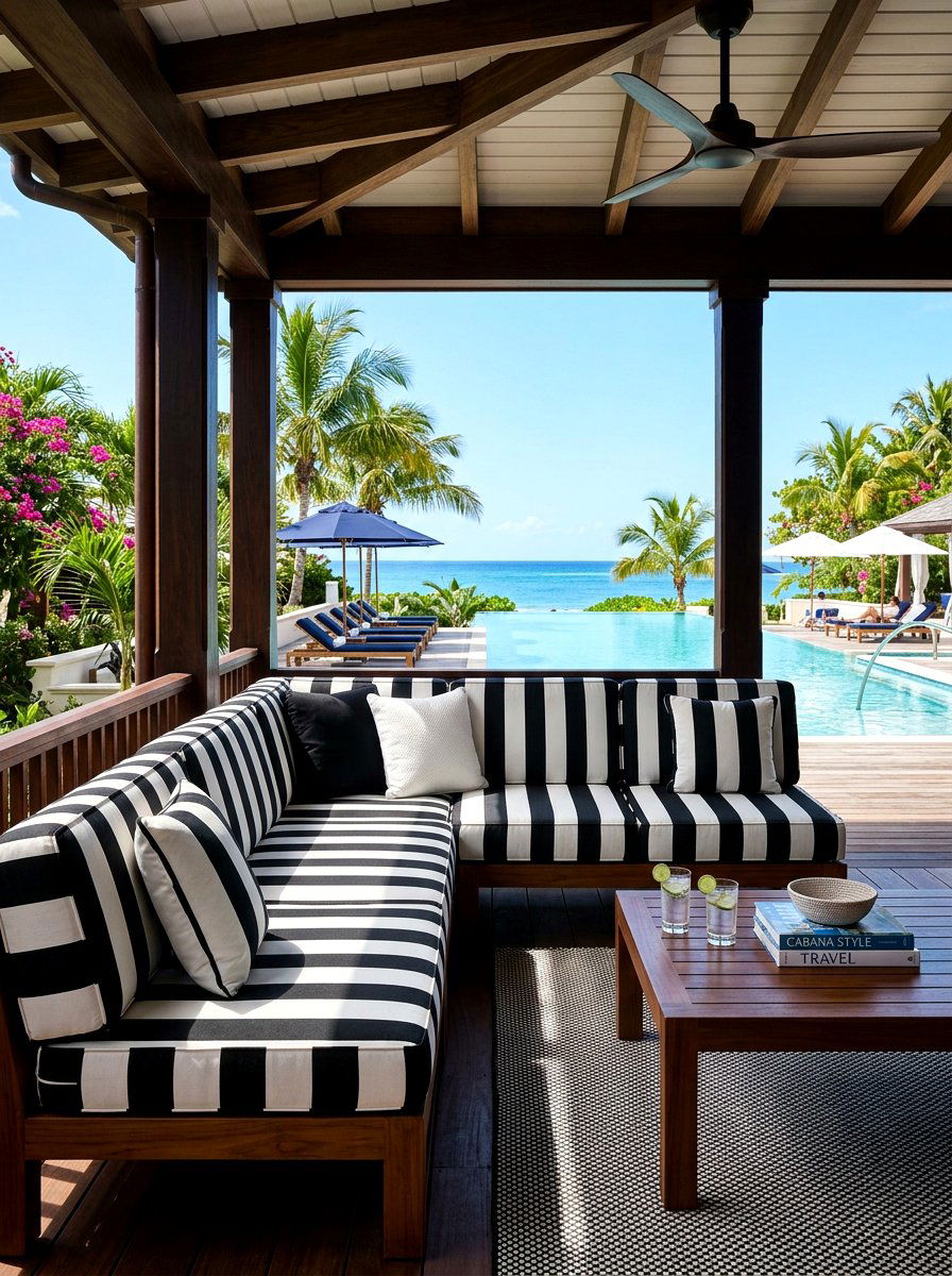 Wide Cabana Stripe Outdoor Seating - 30 striped outdoor cushion porch ideas