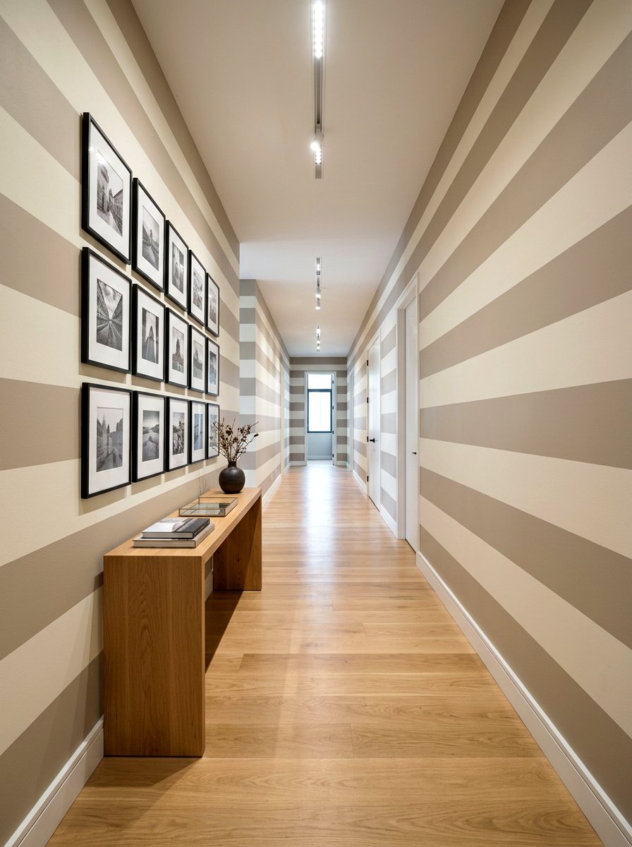 Wide Neutral Hallway - 30 striped wall ideas