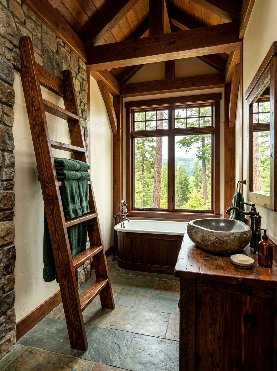 Wide Plank Towel Ladder - 30 towel ladder ideas