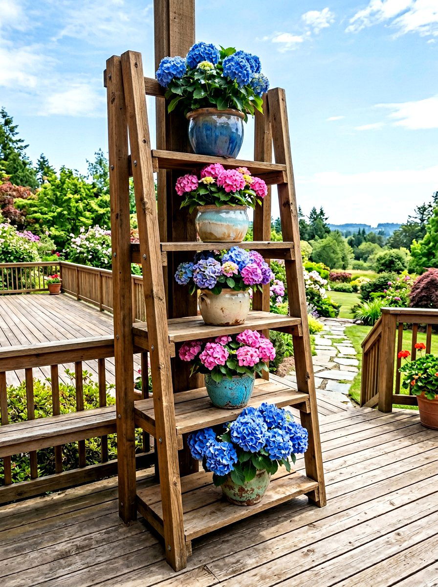 Wide Shelf Deck Ladder - 30 ladder planter ideas