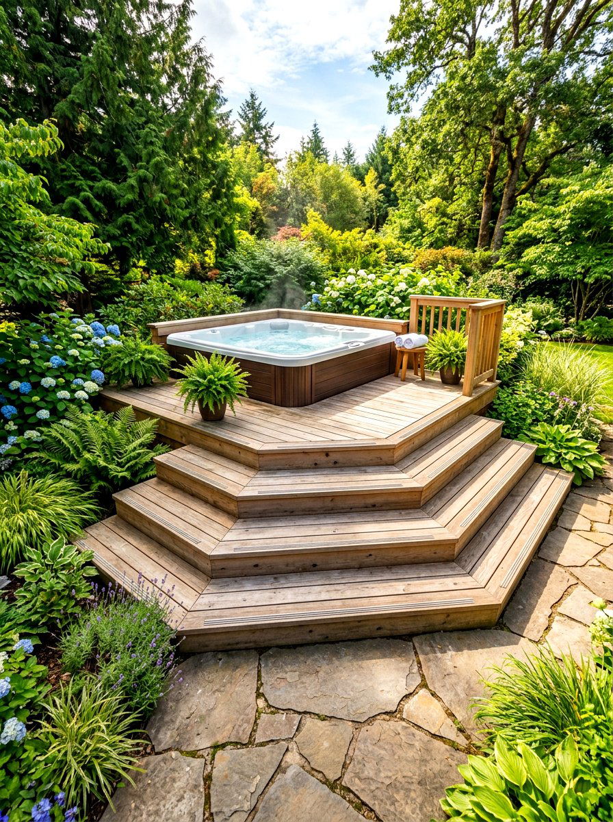 Wide Stair Hot Tub Access - 30 hot tub deck ideas