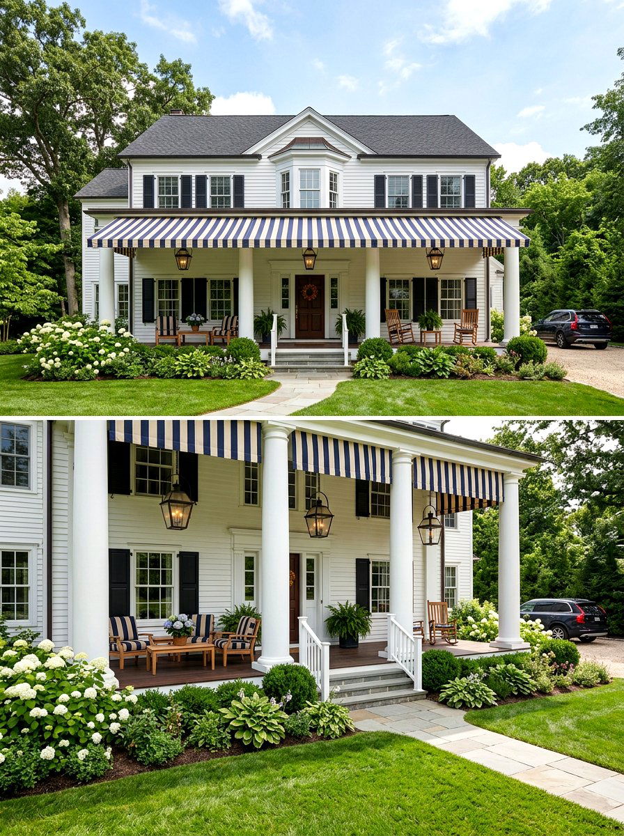Wide Stripe Porch Awning - 30 striped awning front porch ideas