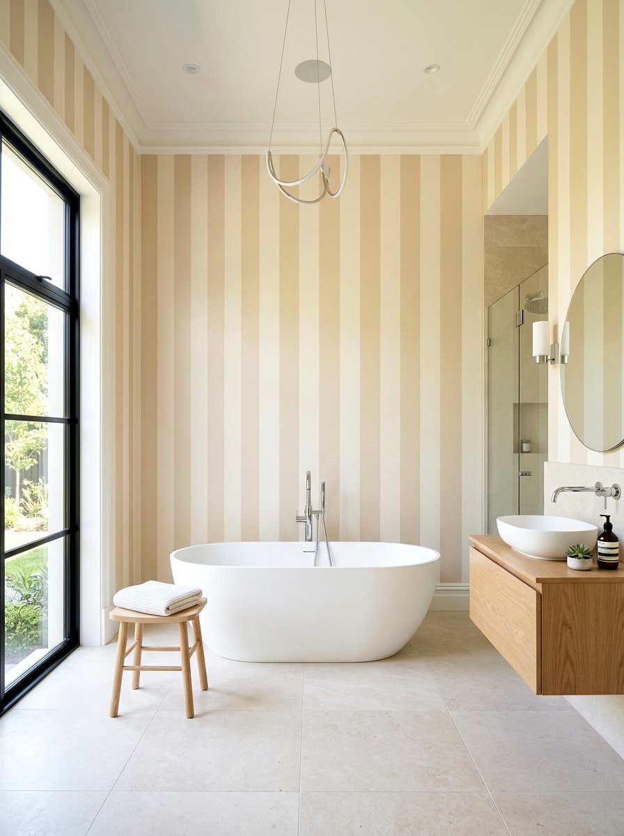 Wide Vertical Stripe Bathroom - 30 striped bathroom wallpaper ideas