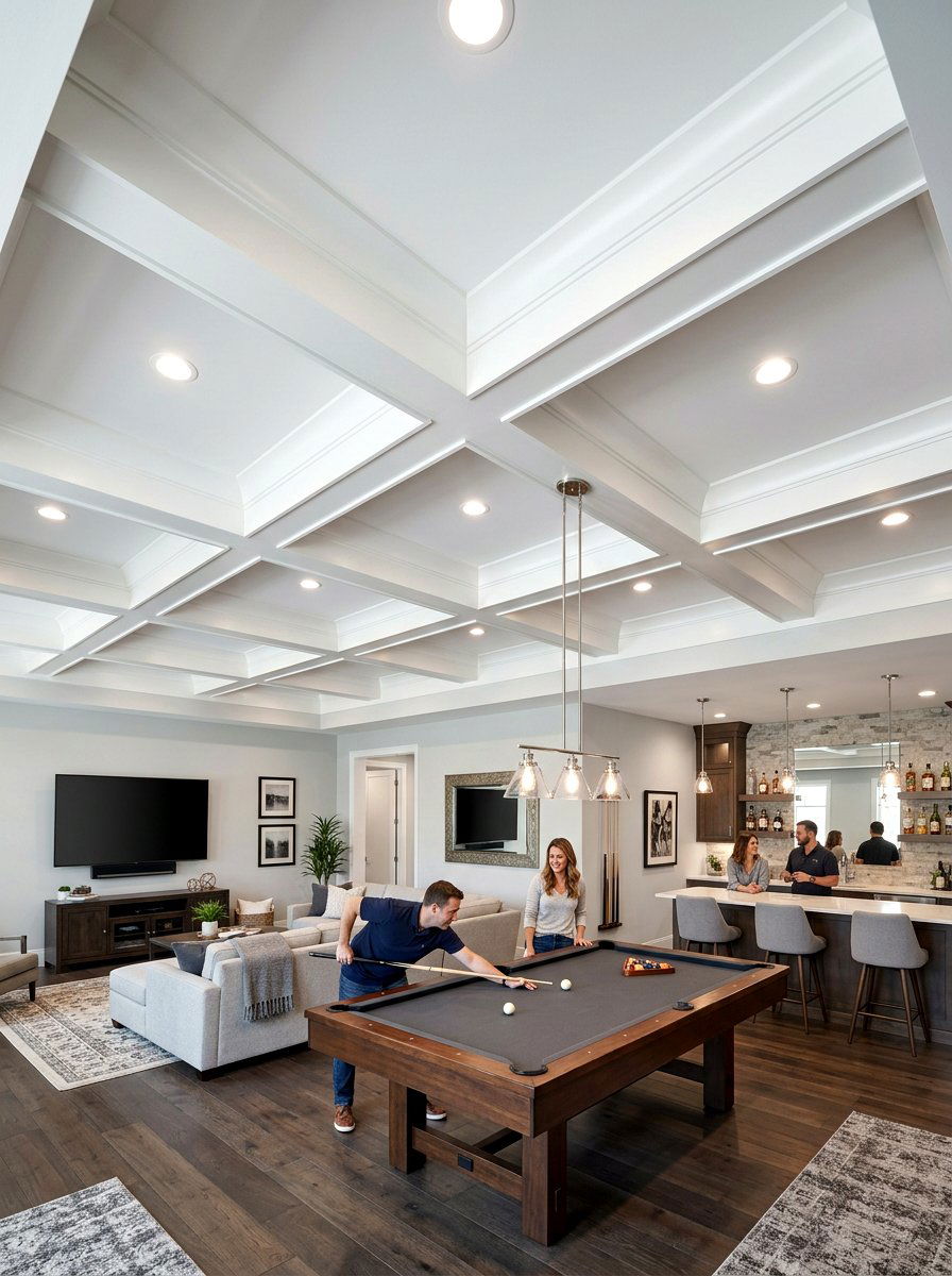 Wide beam coffered ceiling basement - 30 coffered ceiling ideas