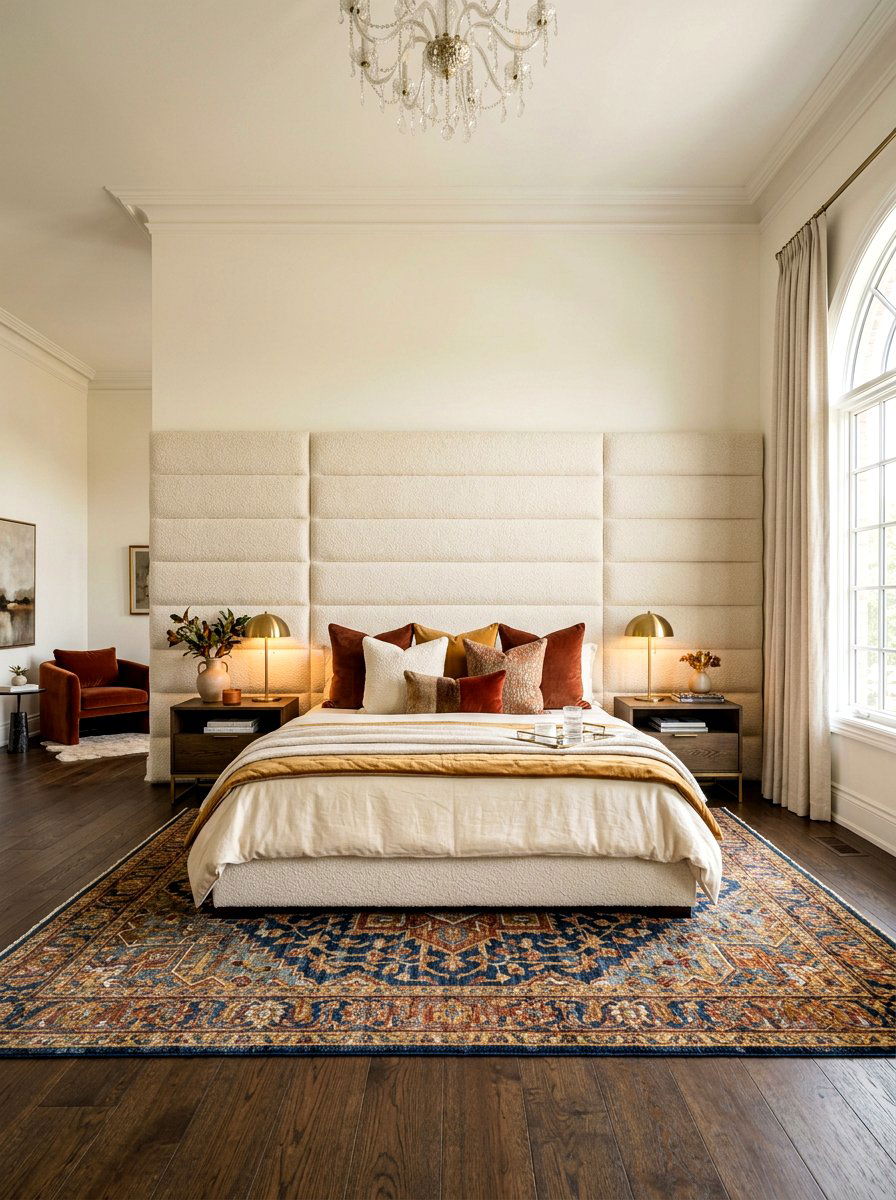 Wide oversized boucle headboard - 30 boucle headboard ideas