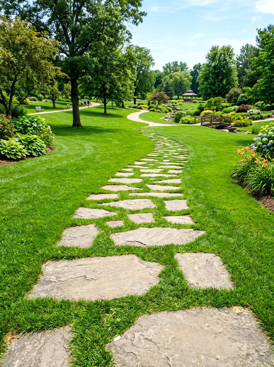 Wide stepping stone lawn - 30 stone edging front yard ideas