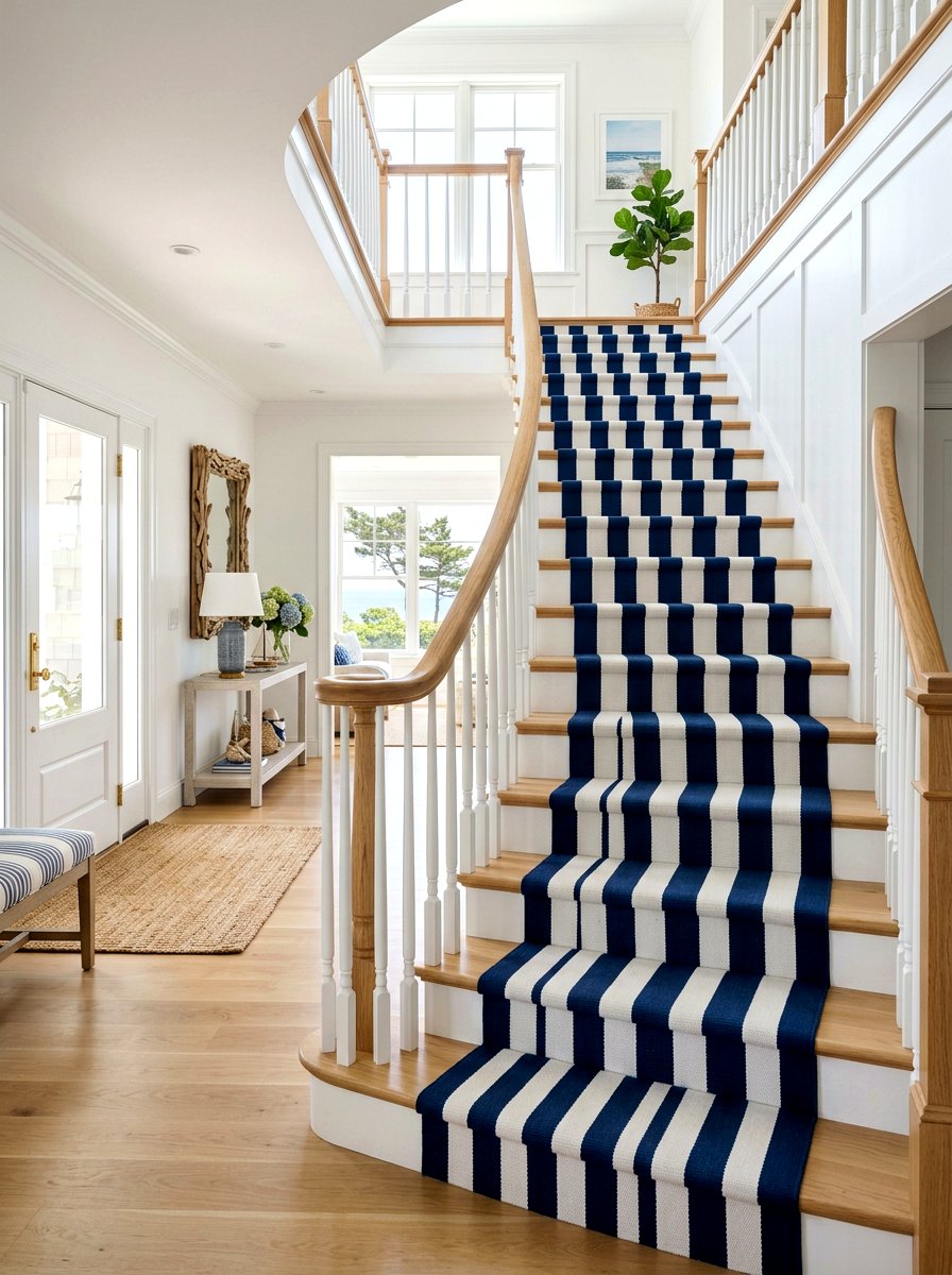 Wide stripe stair runner - 30 staircase runner ideas