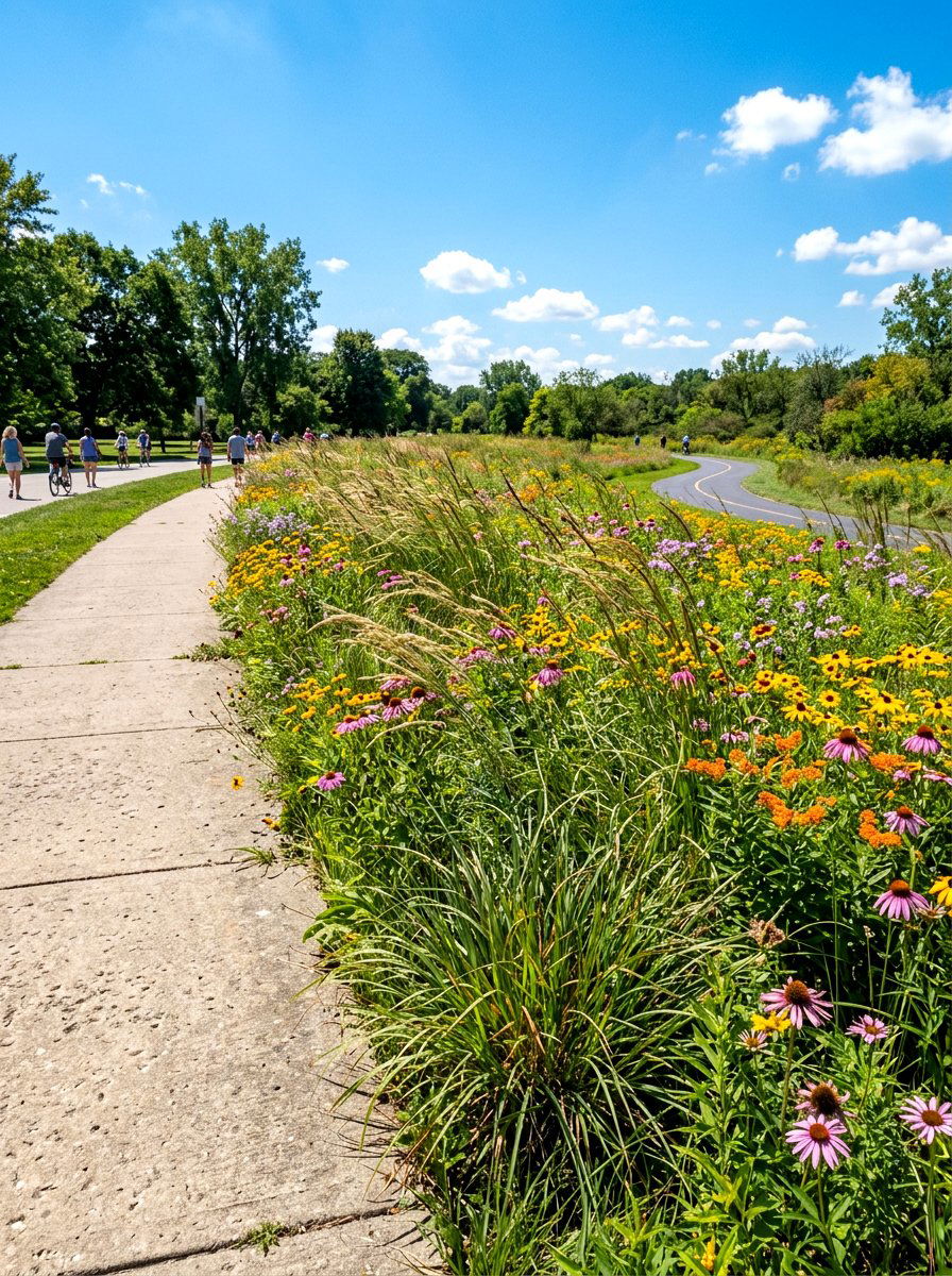 Wild meadow sidewalk planting - 30 hellstrip garden ideas