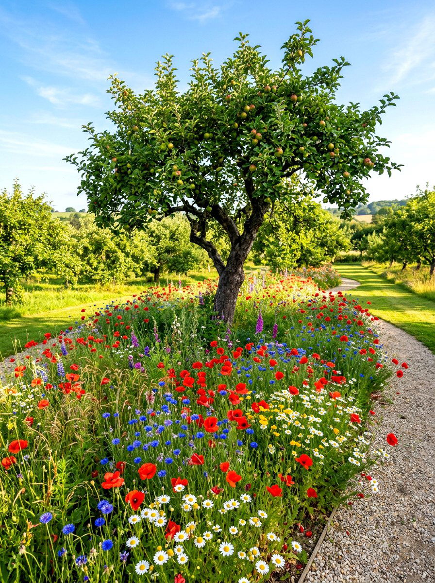 Wildflower Apple Tree Bed - 30 apple tree border ideas