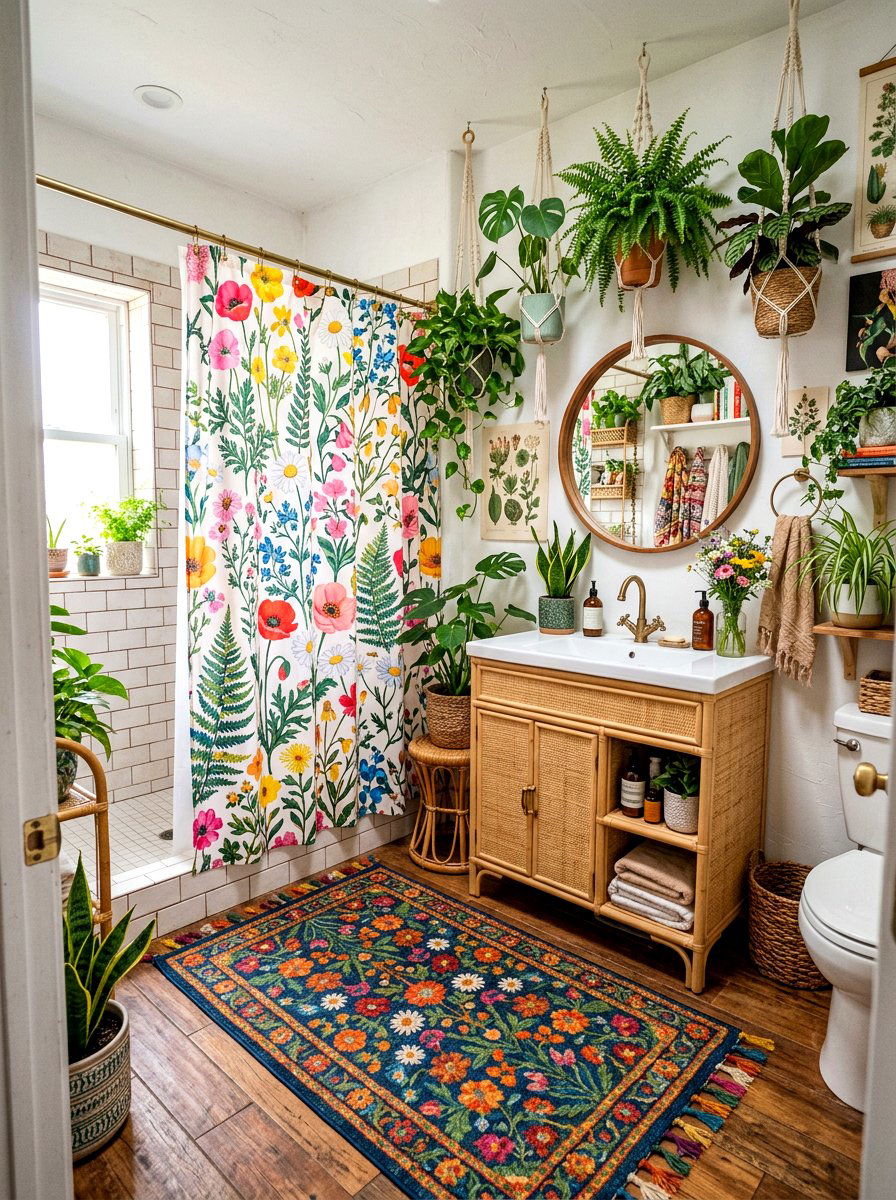 Wildflower Boho Bathroom - 30 vintage floral bathroom ideas