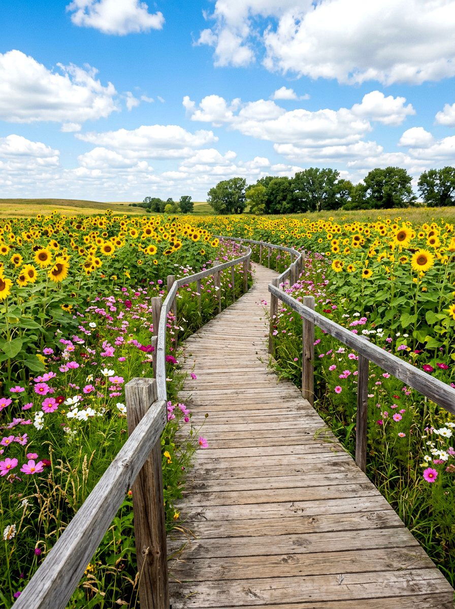 Wildflower Border Boardwalk - 30 boardwalk garden path ideas