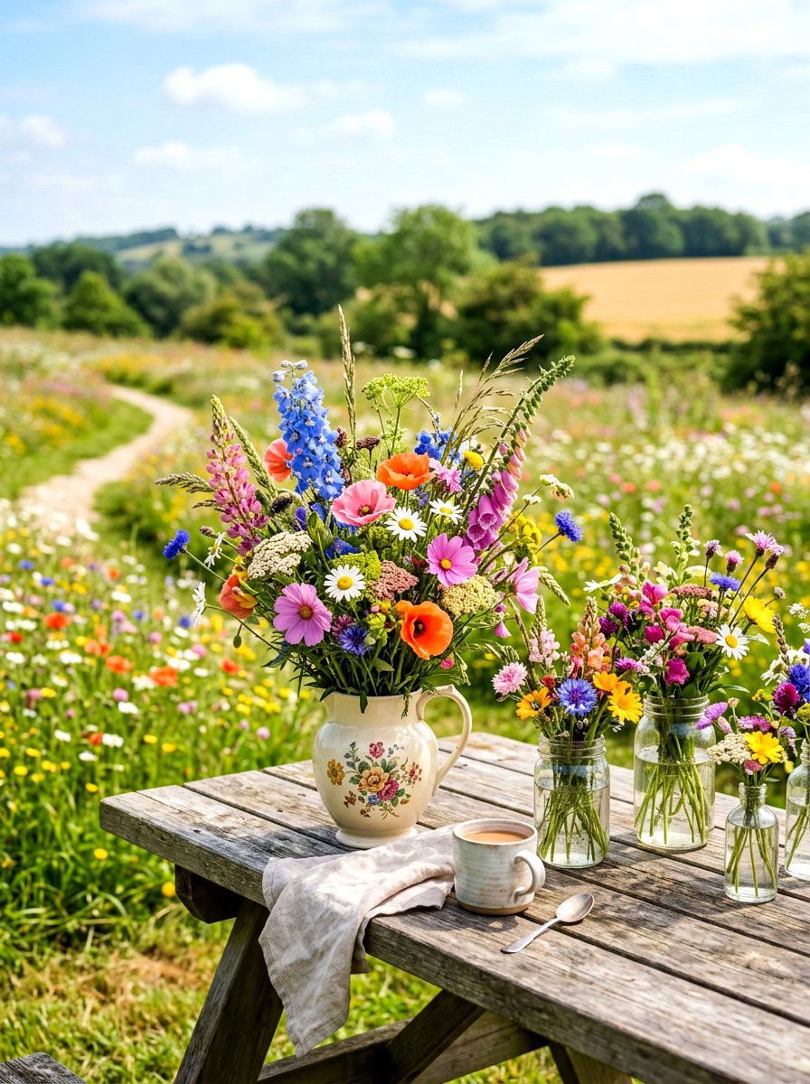 Wildflower Bouquet Arrangement - 30 backyard picnic decor ideas