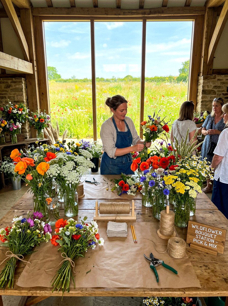 Wildflower Bouquet Station - 30 flower arranging party ideas