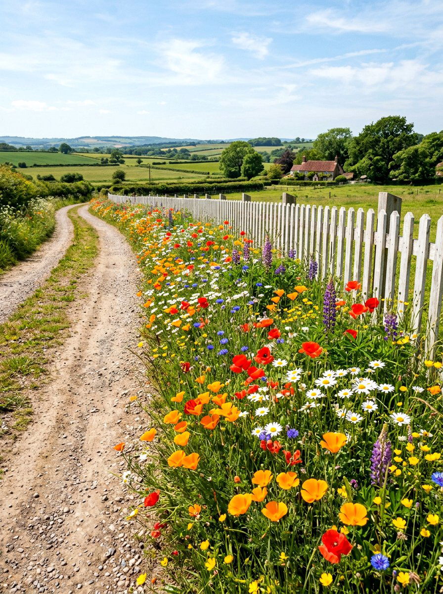Wildflower Driveway Strip - 30 driveway landscaping ideas