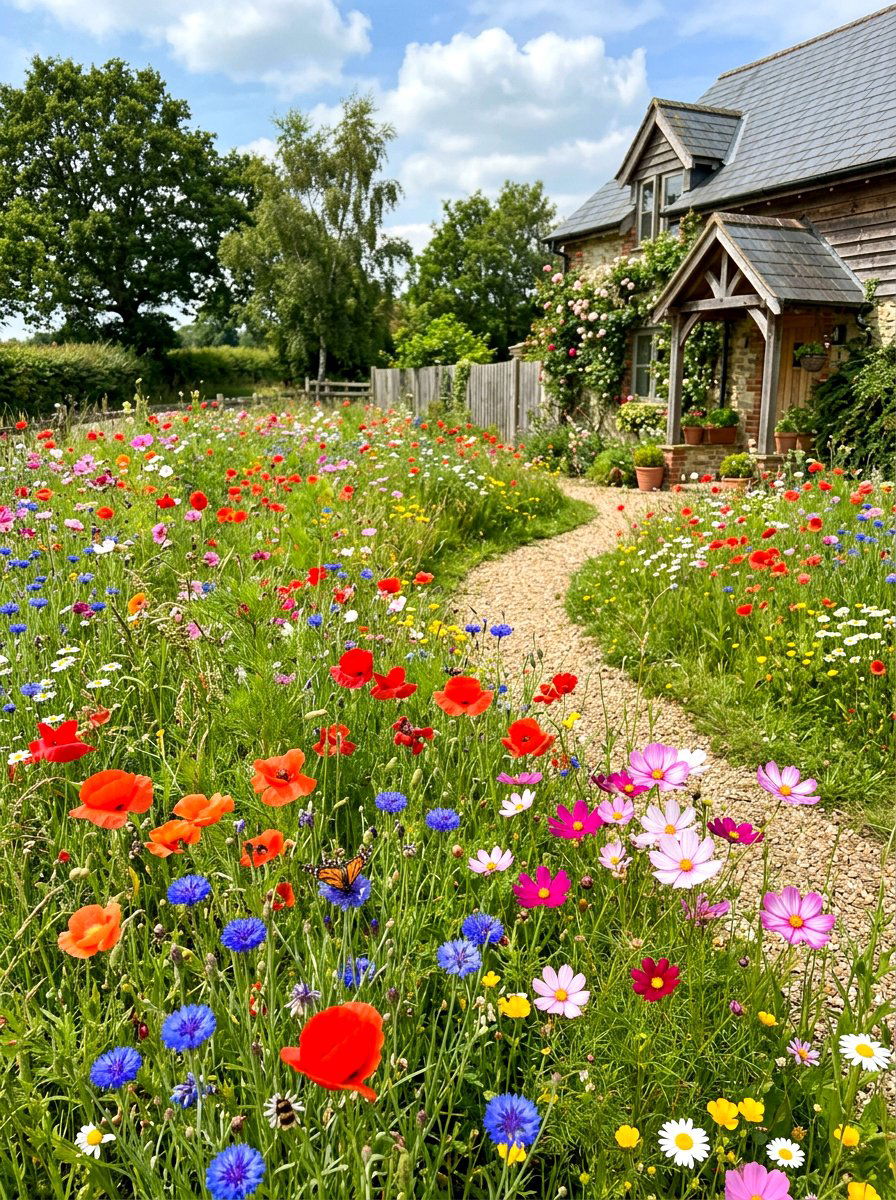 Wildflower Front Yard Meadow - 30 front porch flower bed ideas
