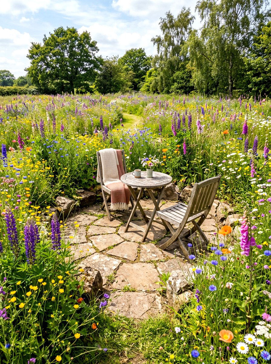 Wildflower Garden Nook - 30 backyard seating circle ideas