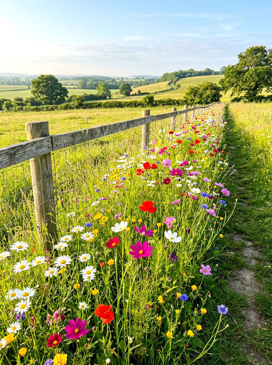 Wildflower Garden Strip - 30 fence border ideas