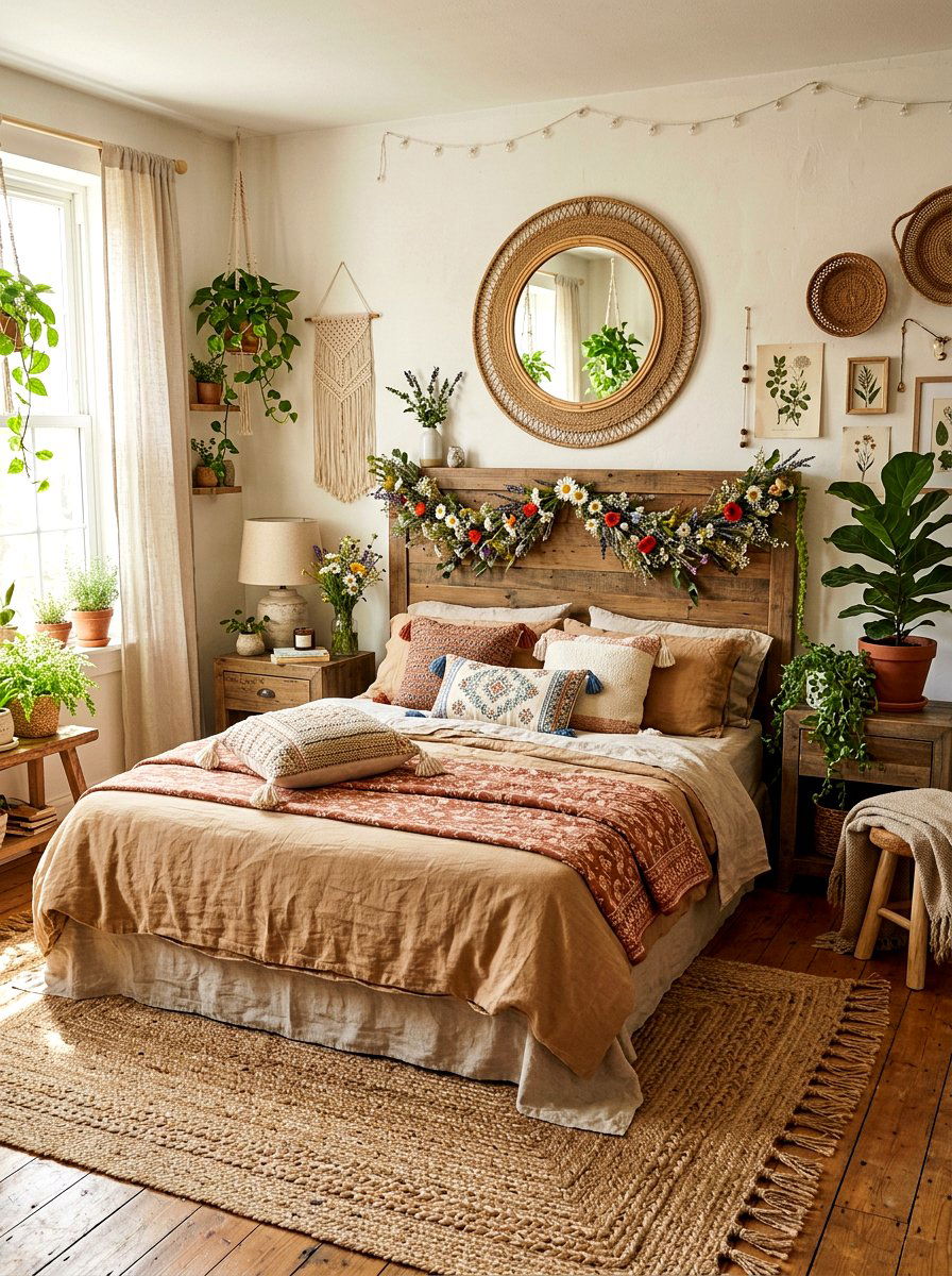 Wildflower Garland Decor - 30 romantic floral bedroom ideas
