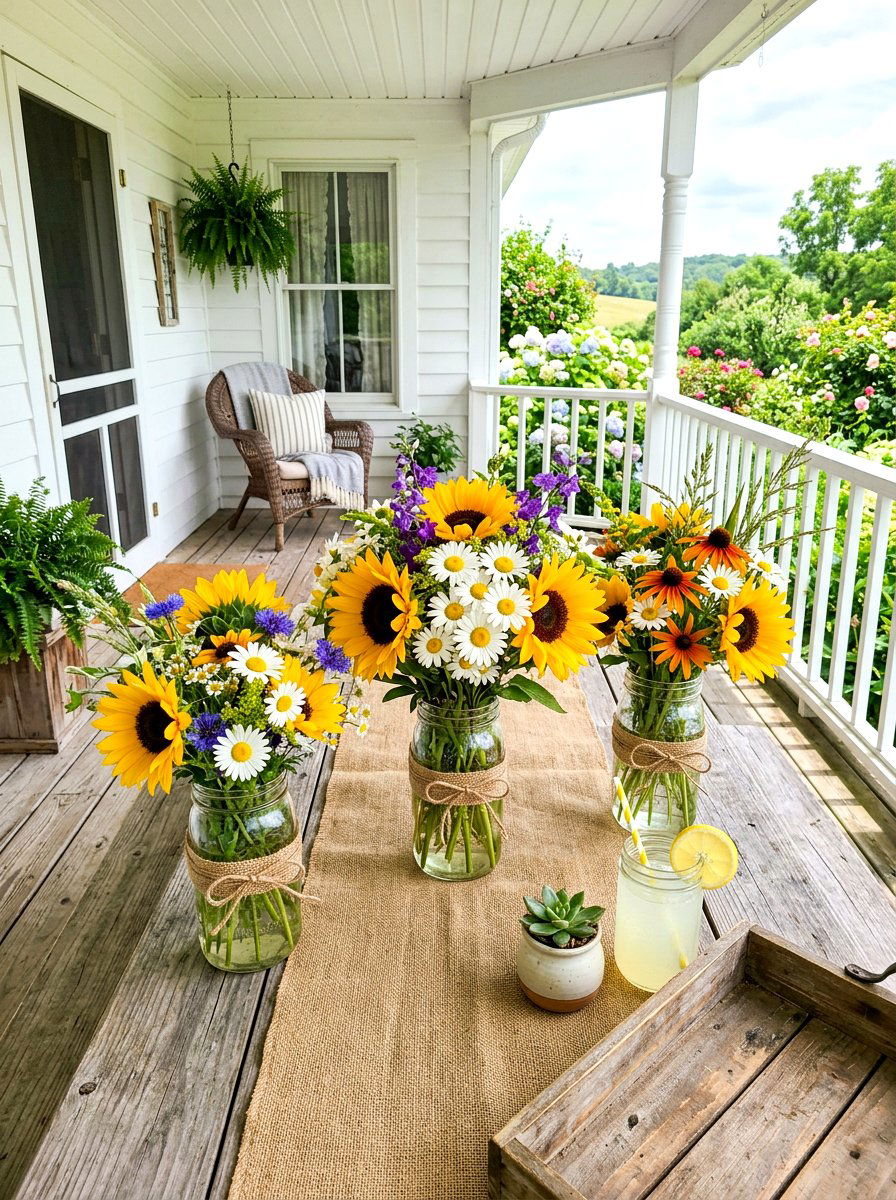 Wildflower Mason Jar Theme - 30 farmhouse table decor ideas