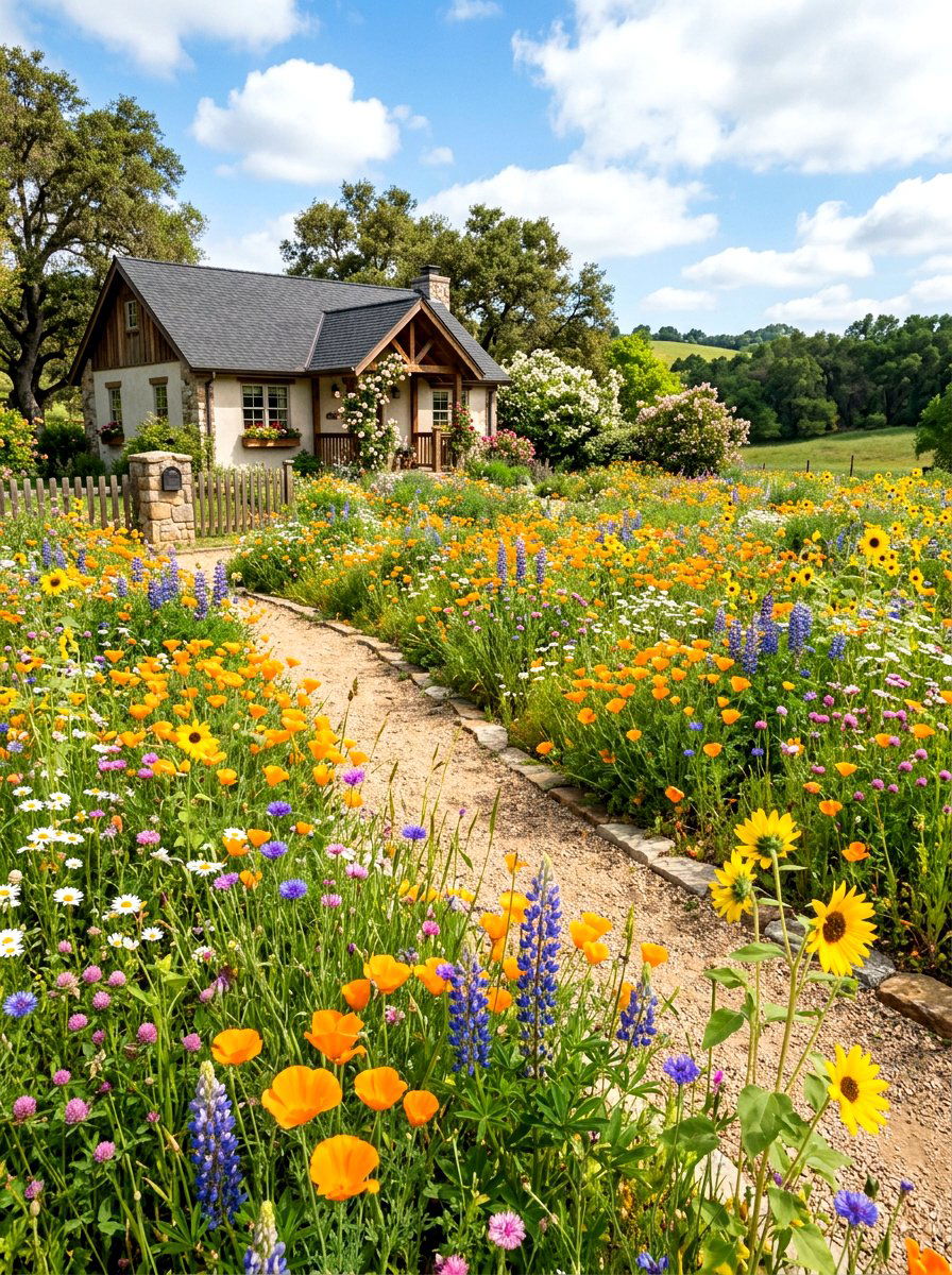 Wildflower Meadow - 30 drought tolerant front yard ideas