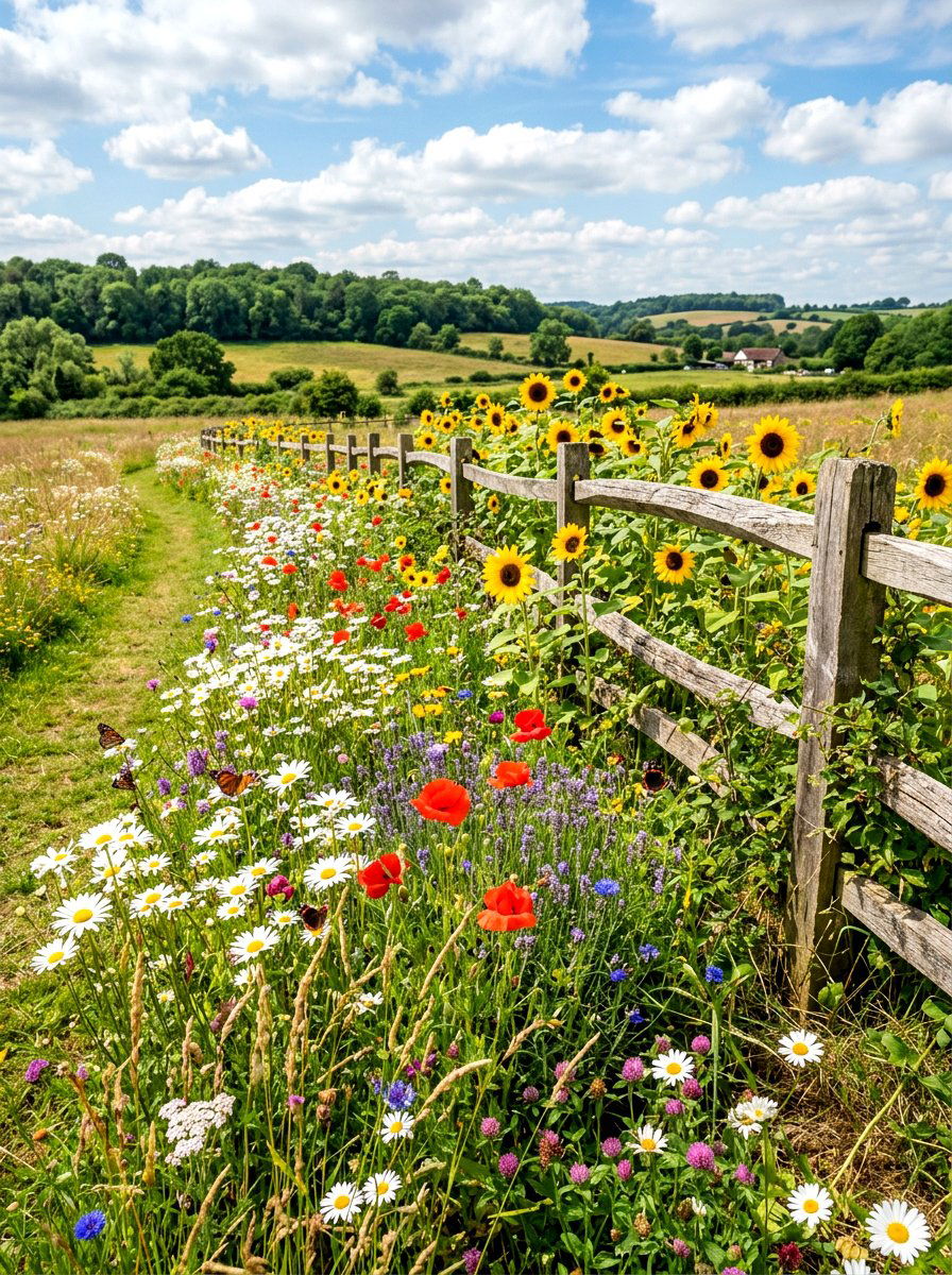 Wildflower Meadow Fence Border - 30 fence landscaping ideas
