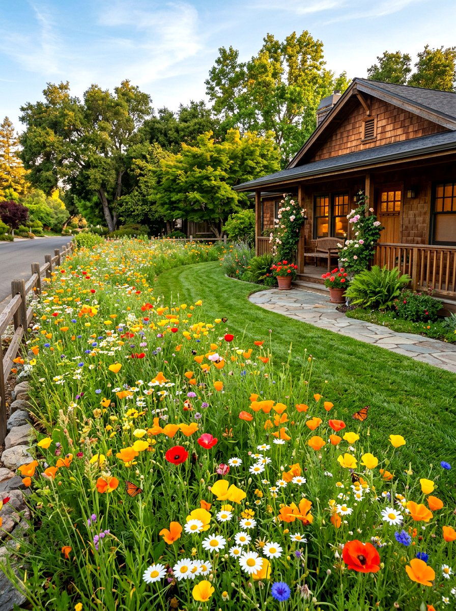 Wildflower Meadow Lawn - 30 pollinator front yard ideas