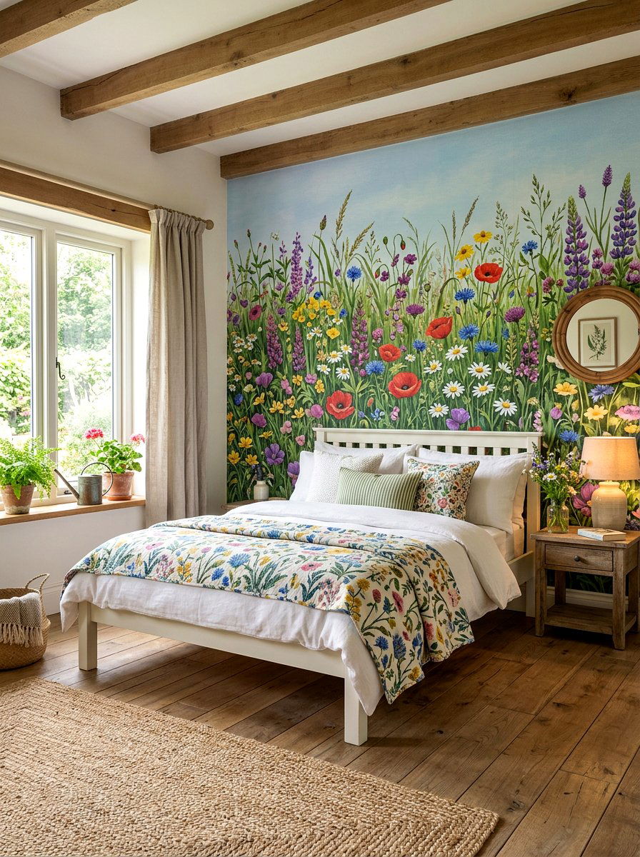 Wildflower Meadow Mural - 30 mural wallpaper bedroom aesthetic ideas