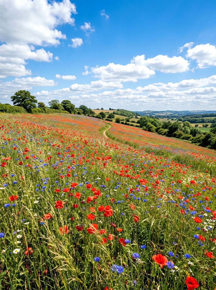 Wildflower Meadow On Hill - 30 sloped yard landscaping ideas