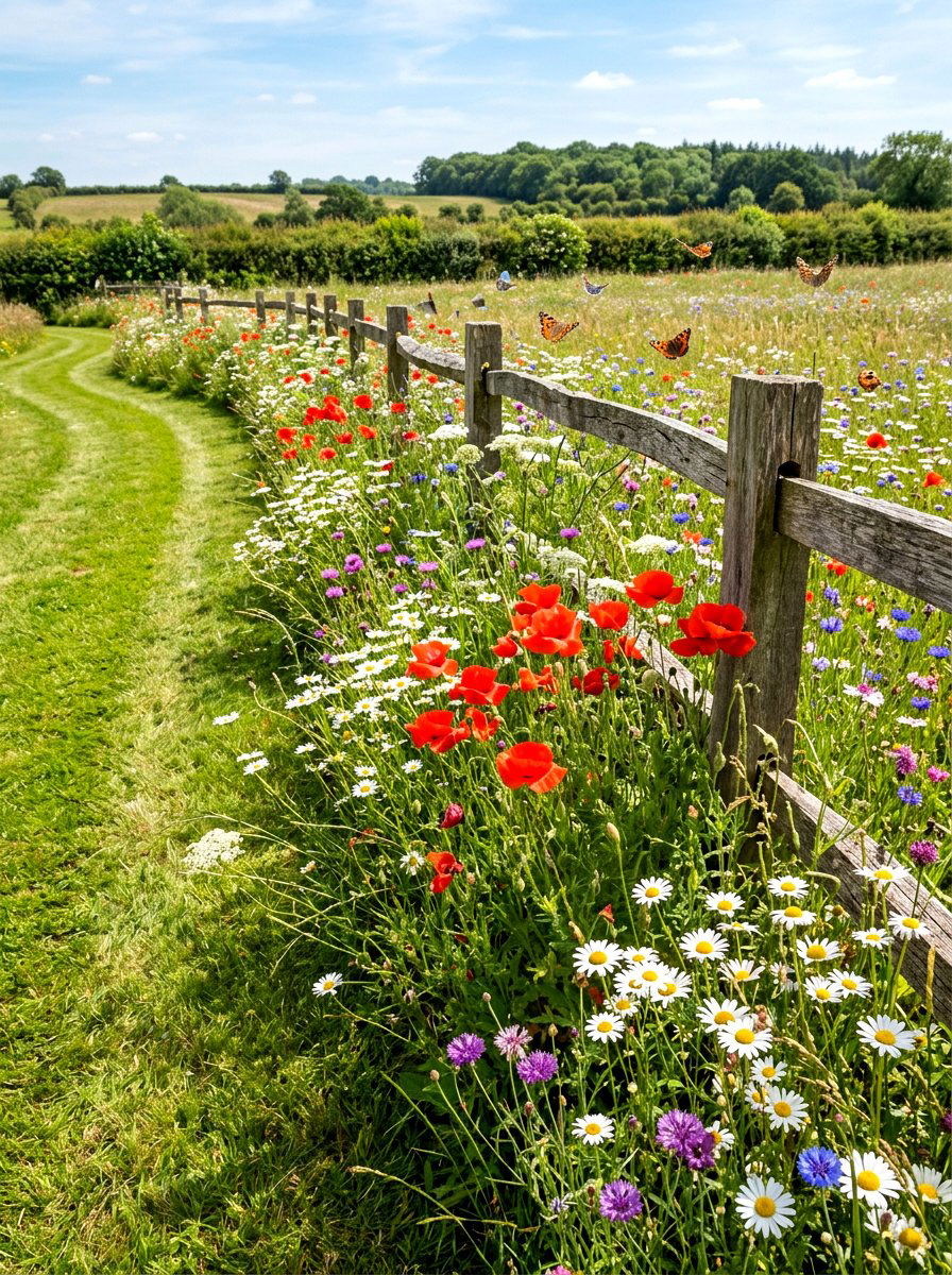 Wildflower Meadow Perimeter - 30 fence line landscaping ideas