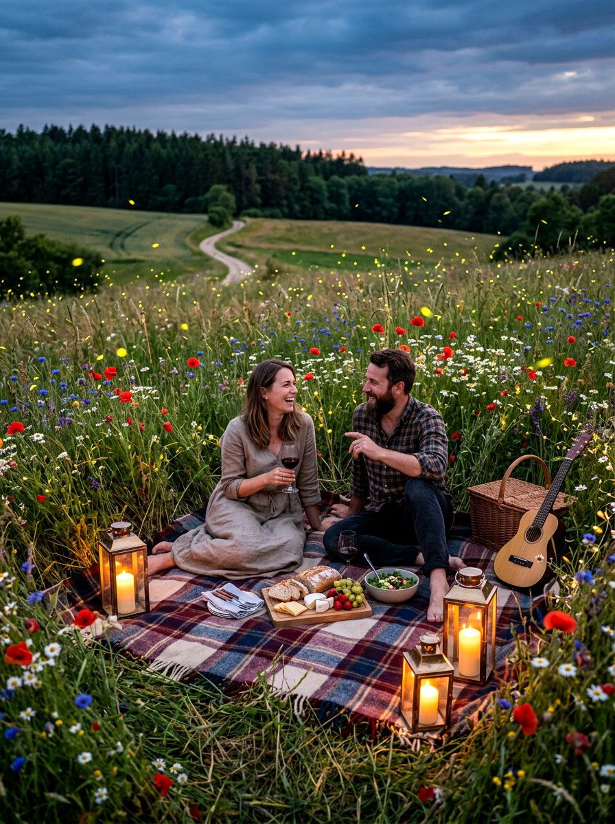 Wildflower Meadow Picnic Dinner - 30 candlelit garden dinner ideas