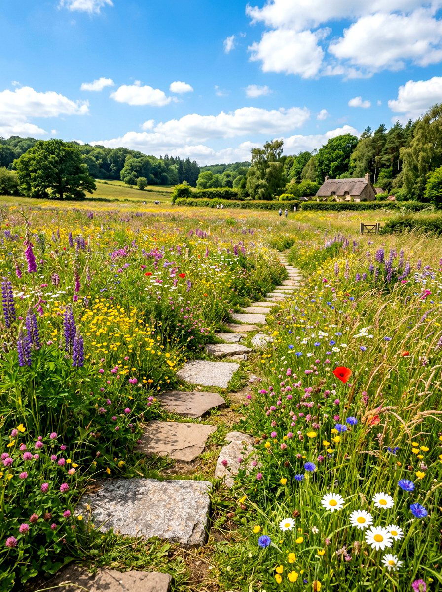 Wildflower Meadow Stepping Stones - 30 front garden path ideas