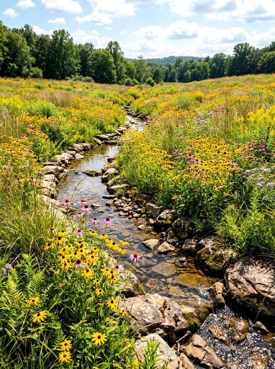 Wildflower Meadow Stream - 30 stream garden ideas