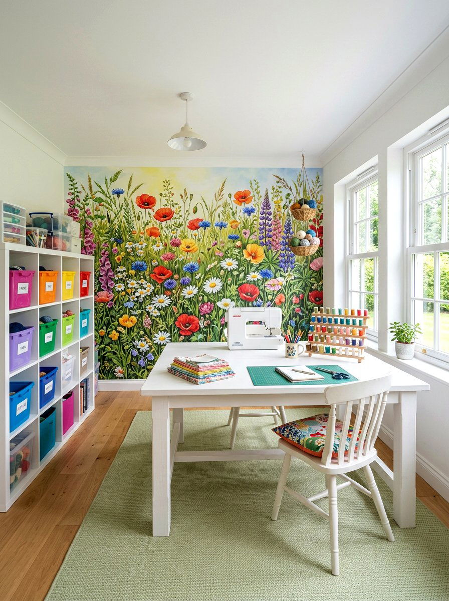 Wildflower Meadow Wall Mural - 30 landscape mural wall ideas