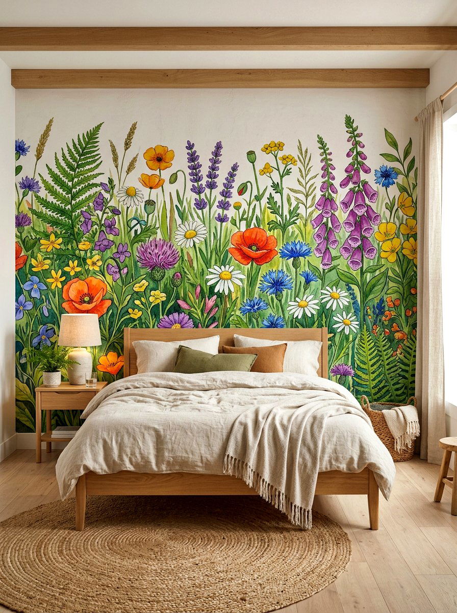Wildflower Mural Wall - 30 bloomcore bedroom ideas