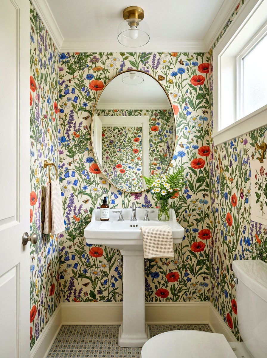 Wildflower Powder Room - 30 vintage floral bathroom ideas